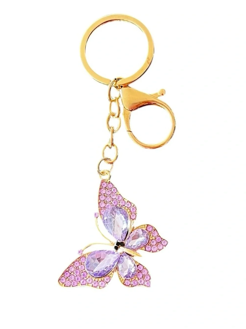 Purple Allover Rhinestone Gold Monarch Butterfly 2” Keychain Bag Purse Charm